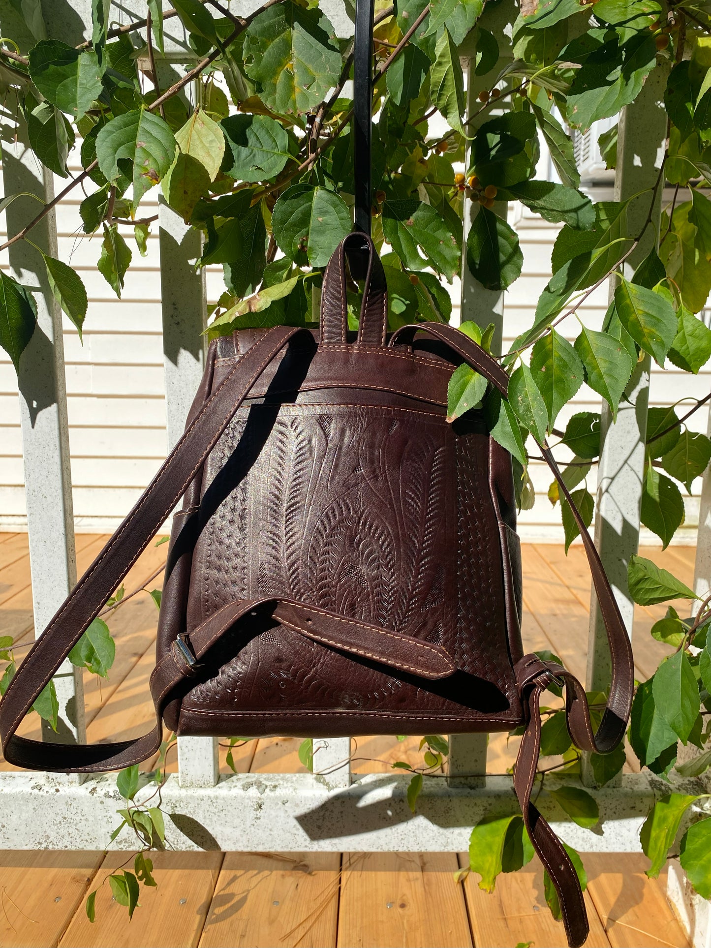 Ropin West Hand-Tooled Full-Grain Leather Backpack Purse – Style 284