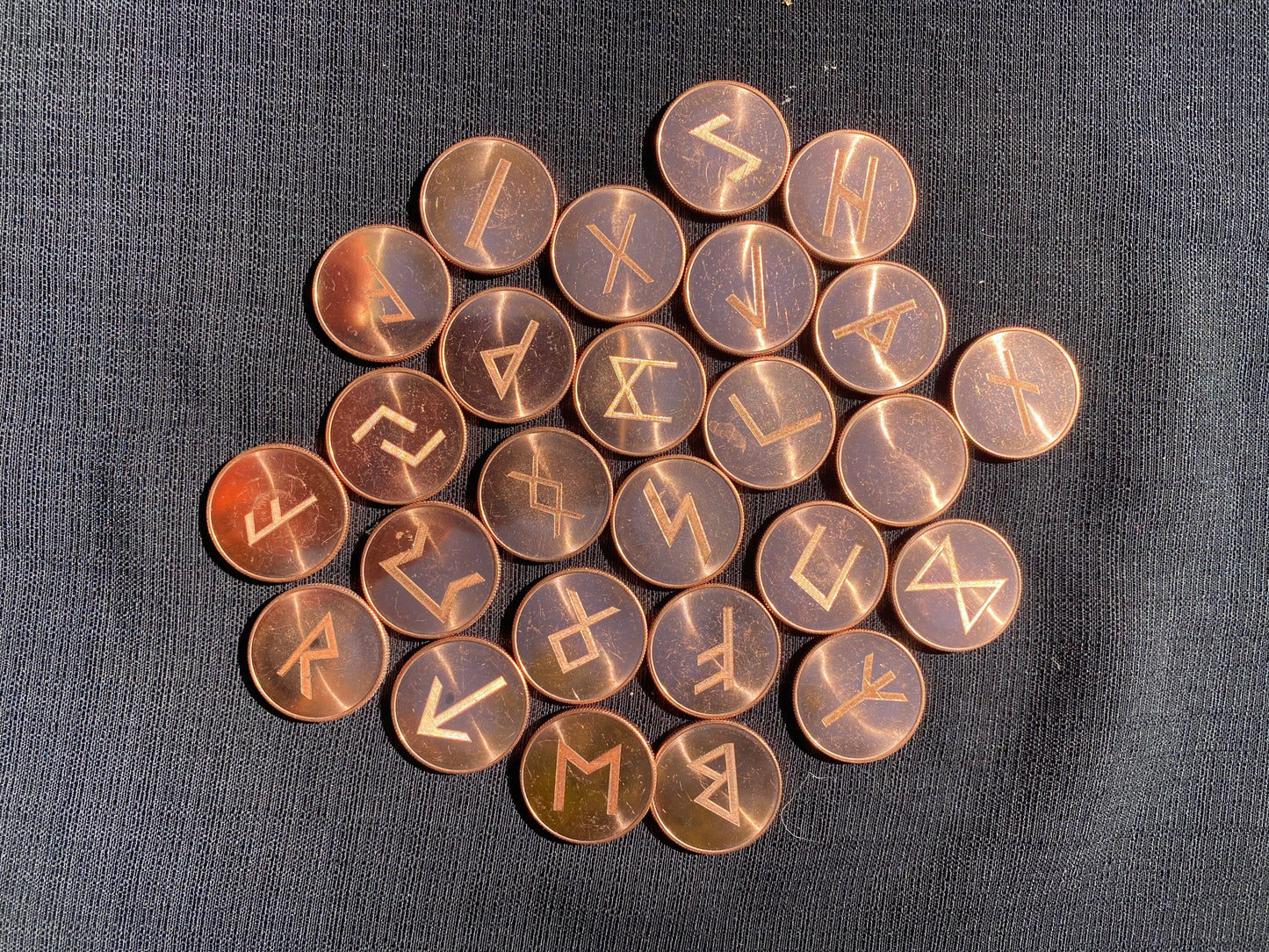 Handcrafted Copper Rune Set – 24 Engraved Norse Runes for Divination, Meditation & Jewelry Making