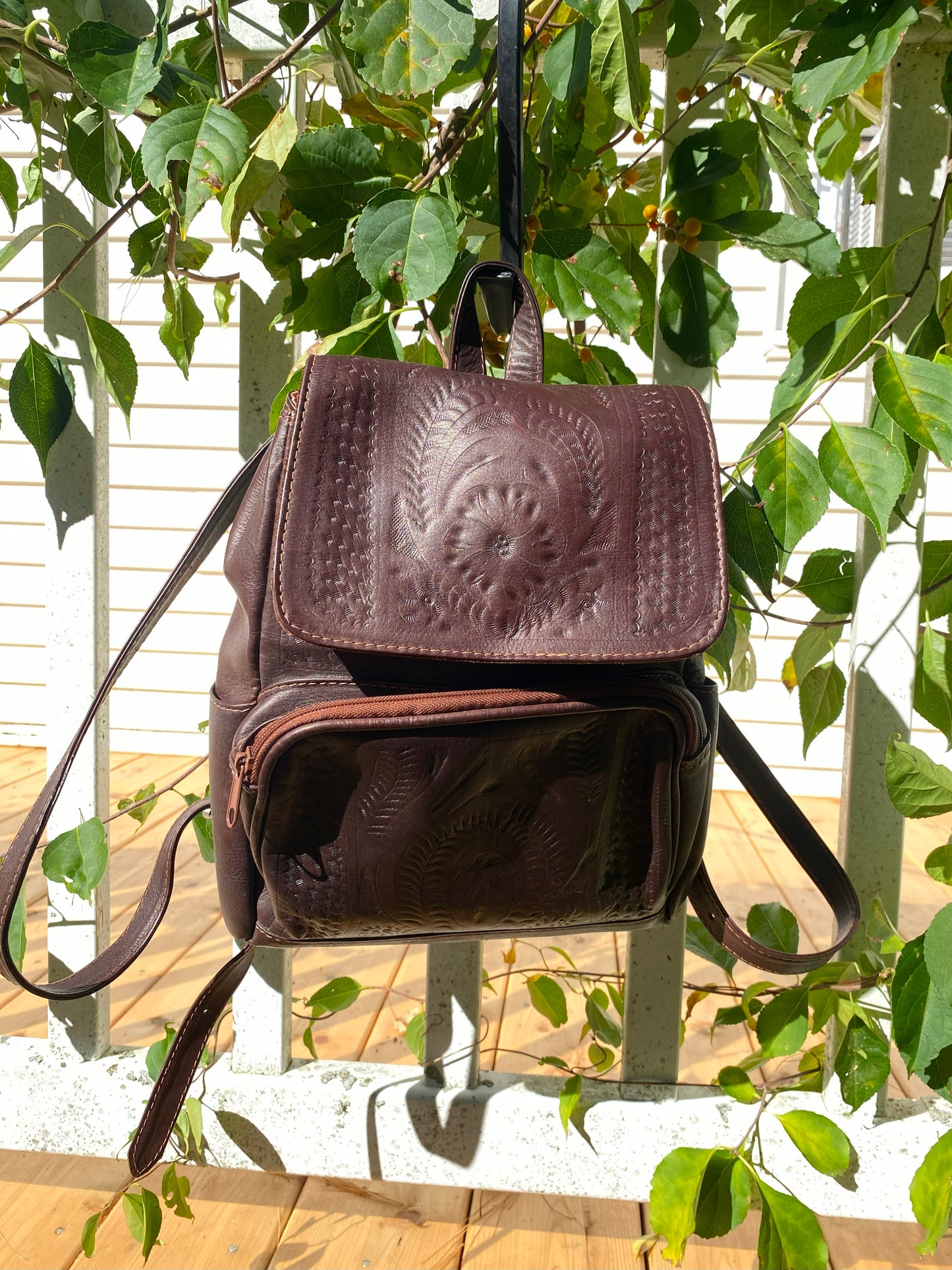 Ropin West Hand-Tooled Full-Grain Leather Backpack Purse – Style 284