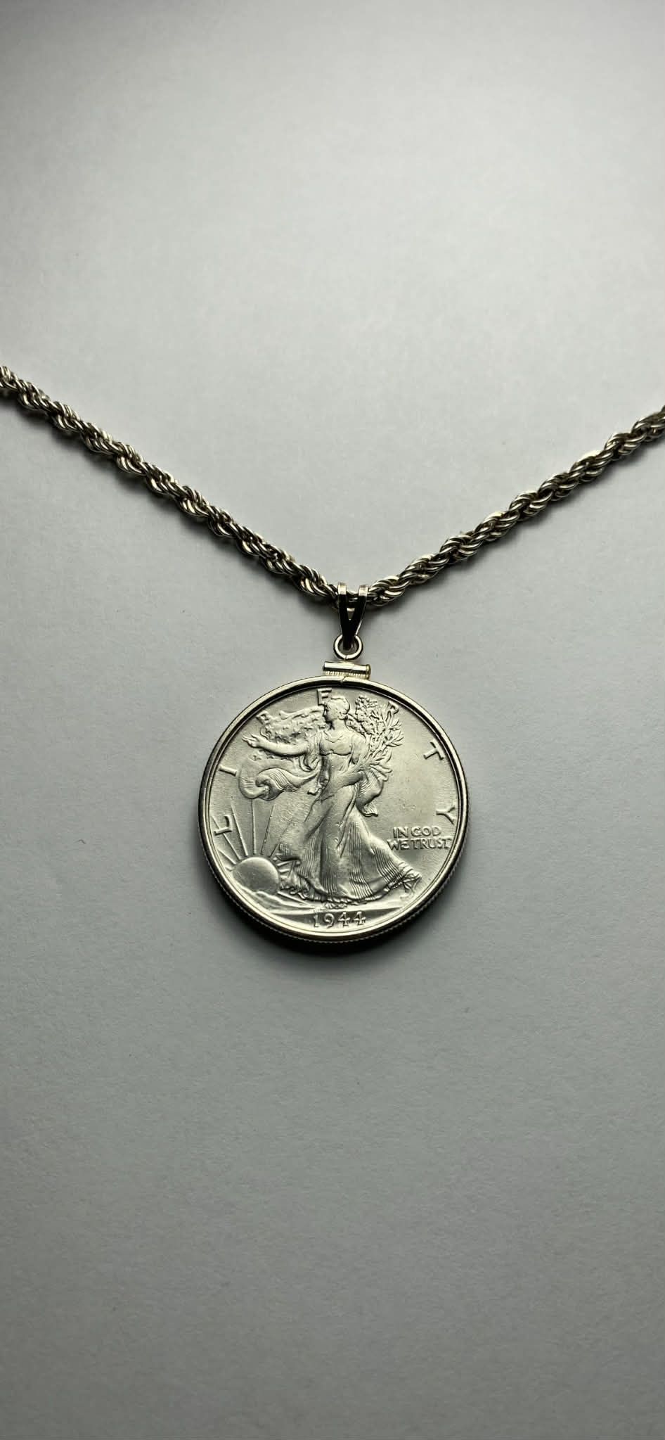 Walking Liberty Half Dollar Pendant Necklace – Rope-Style Chain