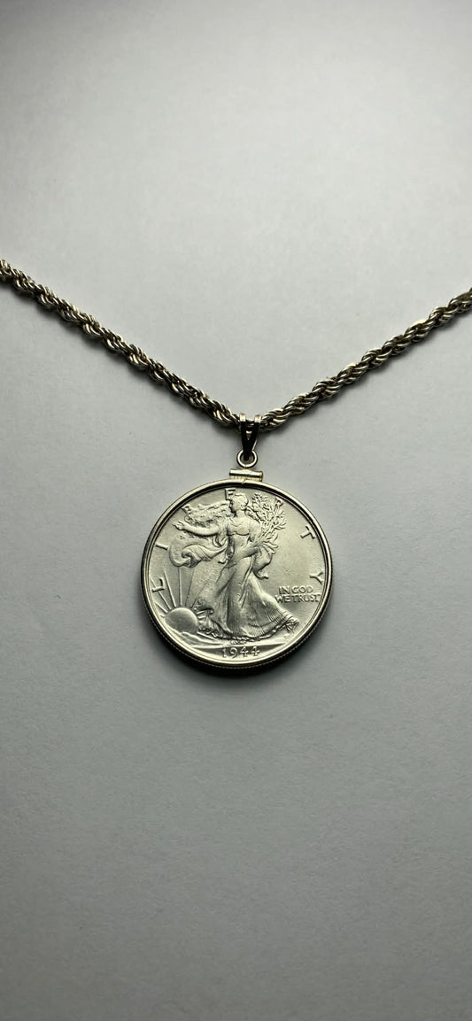 Walking Liberty Half Dollar Pendant Necklace – Rope-Style Chain