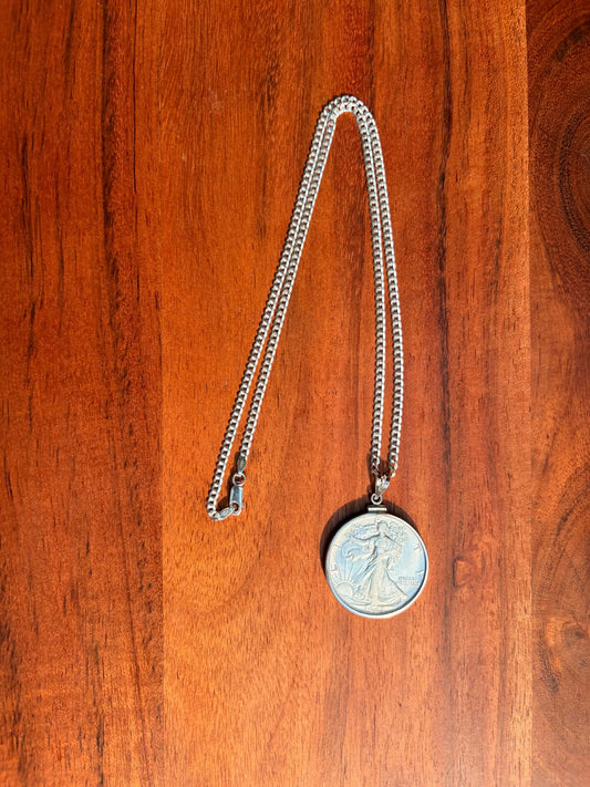 Walking Liberty half-dollar pendant necklace, Liberty side